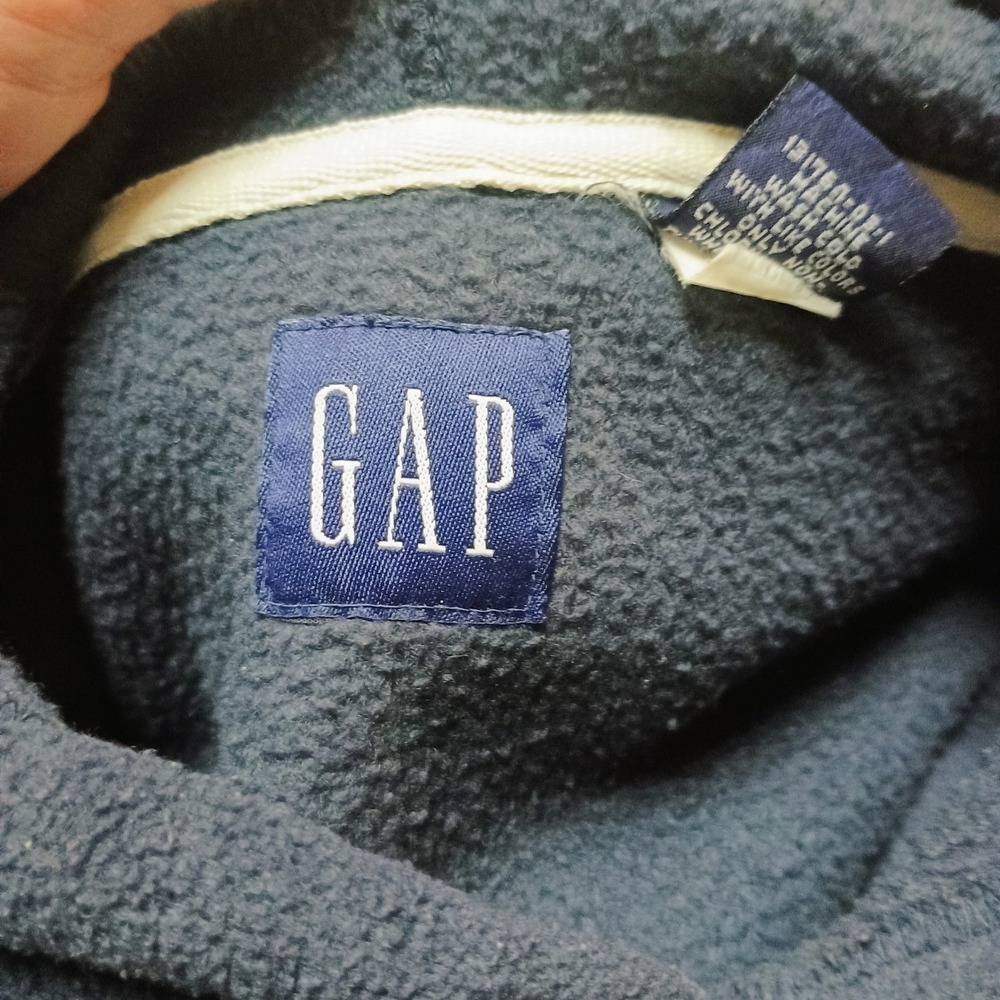 Y2K Vtg GAP Dark Blue Fleece Big Letter Spell Out  Hoodie Small - Picture 4 of 8